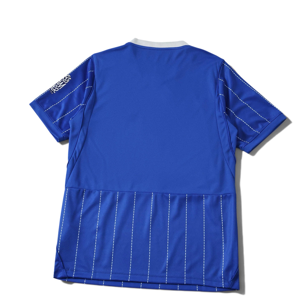 Back view of the Europe Kits Brighton and Hove Albion home jersey in blue with white pinstripes and white collar.